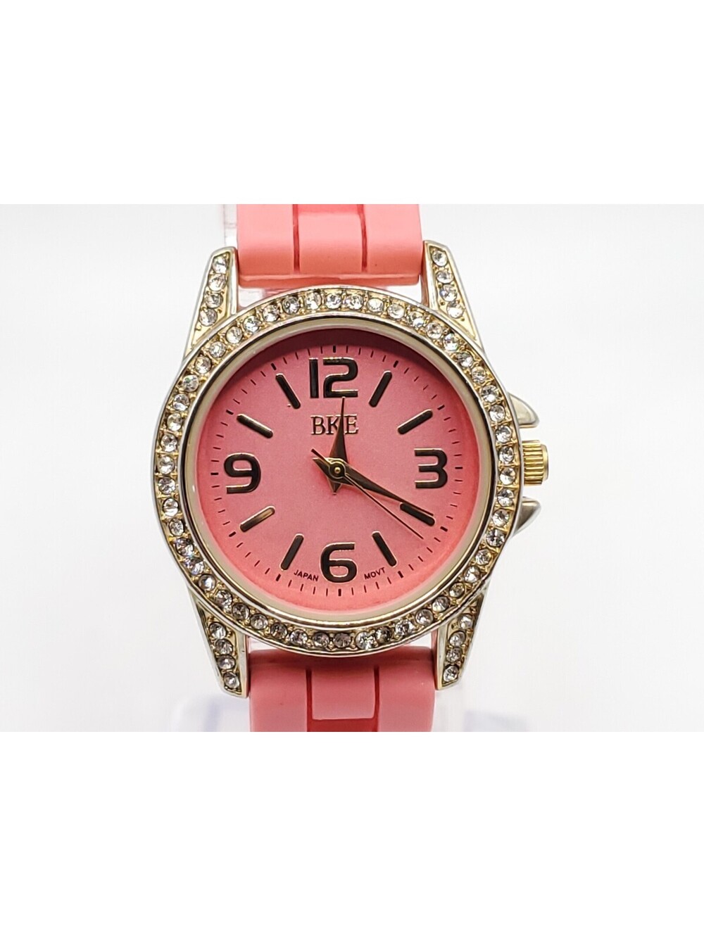 BKE Quartz Womens Watch New Battery Rhinestone Bezel Pink Band 30mm